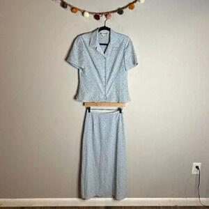 Vintage light blue floral patterned matching set